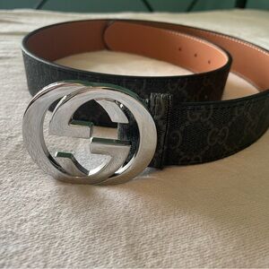 Gucci Black and Brown Belt with Silver Buckle
